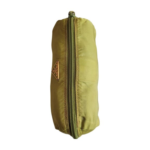 Authentic Prada Nylon Cosmetic Case – Apple Green Plastic Zipper w Leather Pull - Picture 3 of 11